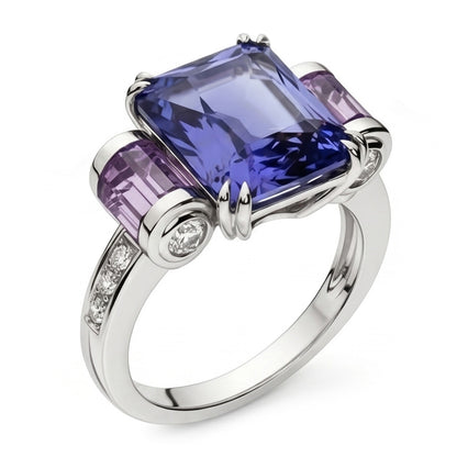 Sri Lanka Color Sapphire Amethyst And IGI CERTIFIED Diamonds 8 Carat Ring 14K Jewelry