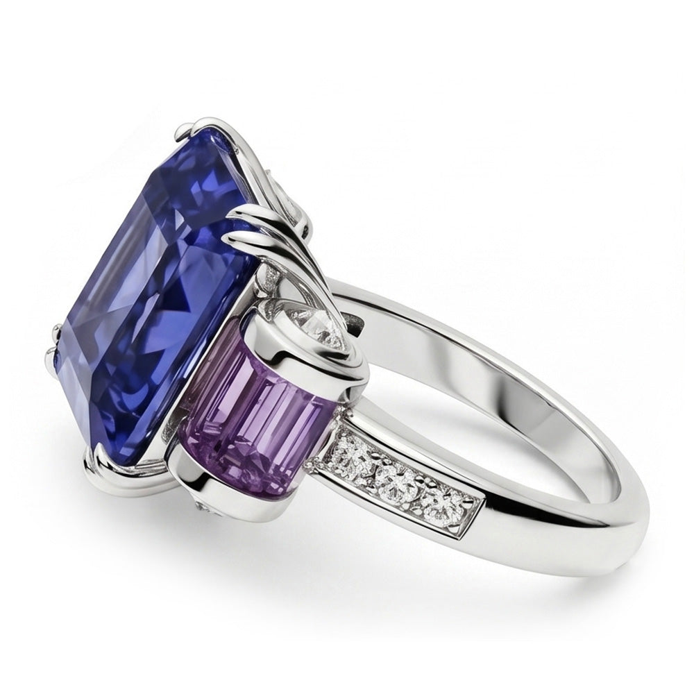 Sri Lanka Color Sapphire Amethyst And IGI CERTIFIED Diamonds 8 Carat Ring 14K Jewelry