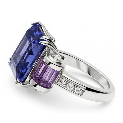 Sri Lanka Color Sapphire Amethyst And IGI CERTIFIED Diamonds 8 Carat Ring 14K Jewelry