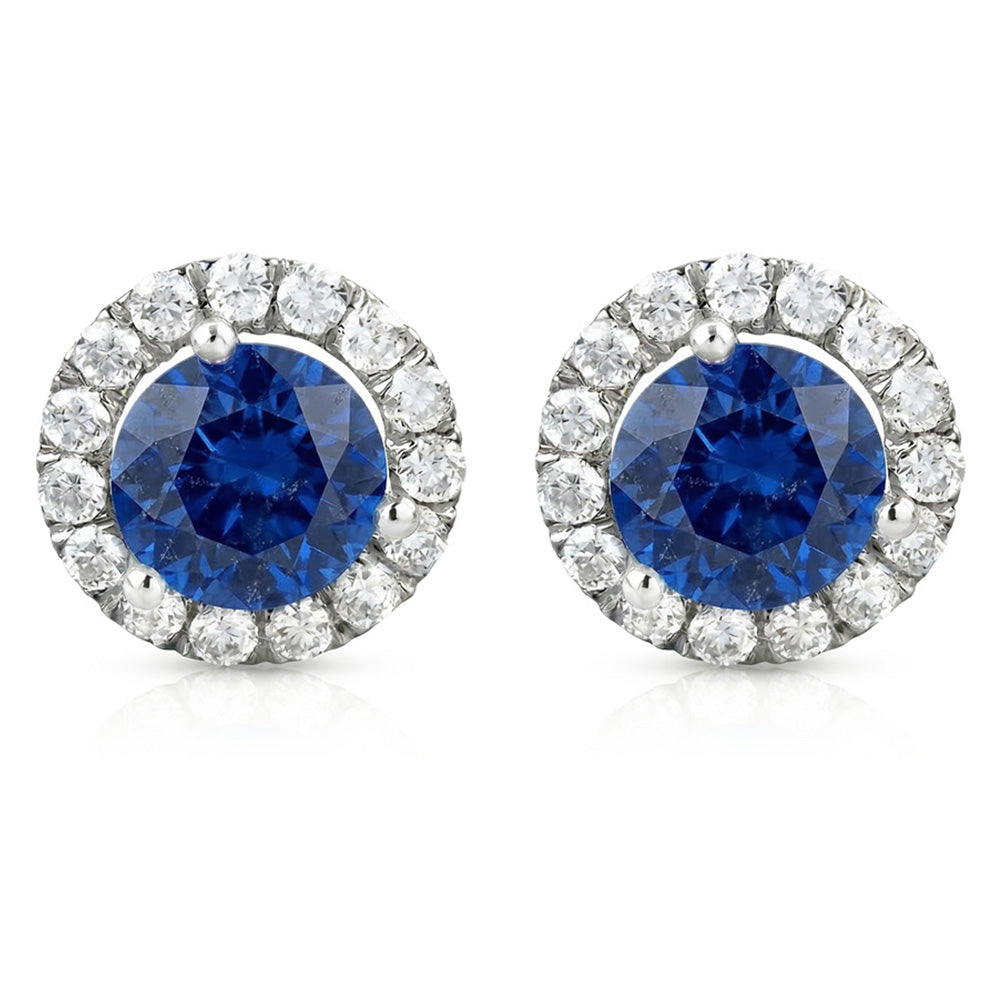 Sri Lanka Color Sapphire And Halo IGI CERTIFIED Diamond 6.40 Ct Round Cut Stud Earring