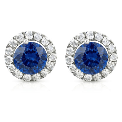 Sri Lanka Color Sapphire And Halo IGI CERTIFIED Diamond 6.40 Ct Round Cut Stud Earring