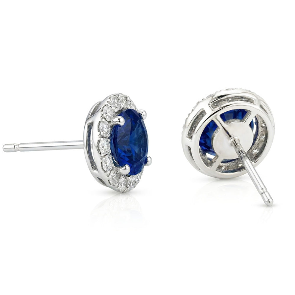 Sri Lanka Color Sapphire And Halo IGI CERTIFIED Diamond 6.40 Ct Round Cut Stud Earring