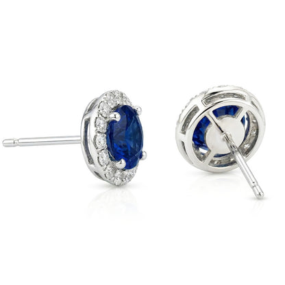 Sri Lanka Color Sapphire And Halo IGI CERTIFIED Diamond 6.40 Ct Round Cut Stud Earring