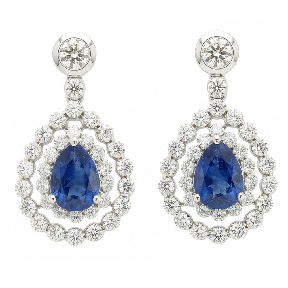 Sri Lanka Color Sapphire And IGI CERTIFIED Diamond Dangle Earring Pear Cut 5.50 Ct