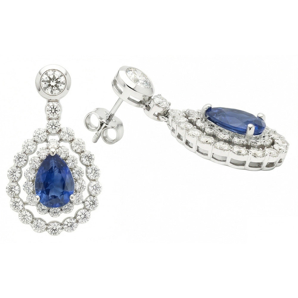 Sri Lanka Color Sapphire And IGI CERTIFIED Diamond Dangle Earring Pear Cut 5.50 Ct