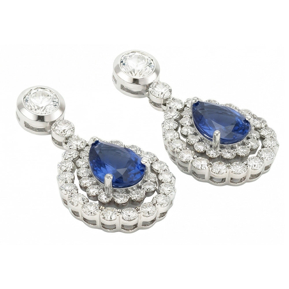 Sri Lanka Color Sapphire And IGI CERTIFIED Diamond Dangle Earring Pear Cut 5.50 Ct