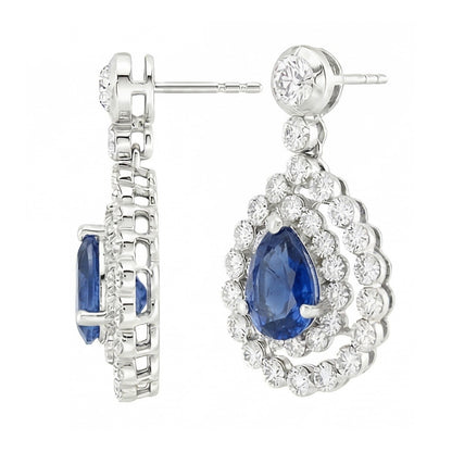 Sri Lanka Color Sapphire And IGI CERTIFIED Diamond Dangle Earring Pear Cut 5.50 Ct