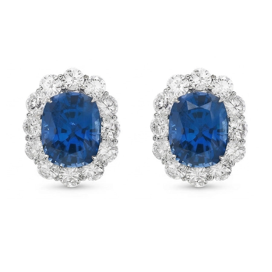 lab grown round sapphire 6.40ct earring close up detail