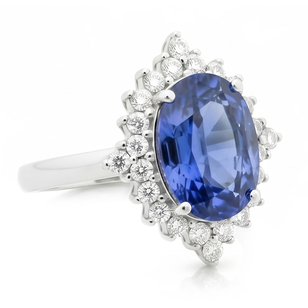 Sri Lanka Color Sapphire Oval IGI CERTIFIED Diamond Ring 8.51 Carat Gemstone Jewelry
