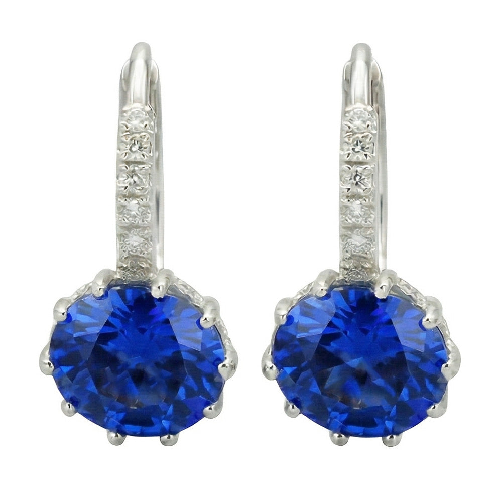 Sri Lanka Color Sapphire Round Cut IGI CERTIFIED Diamond Lady Hoop Earring 6.40 Carats