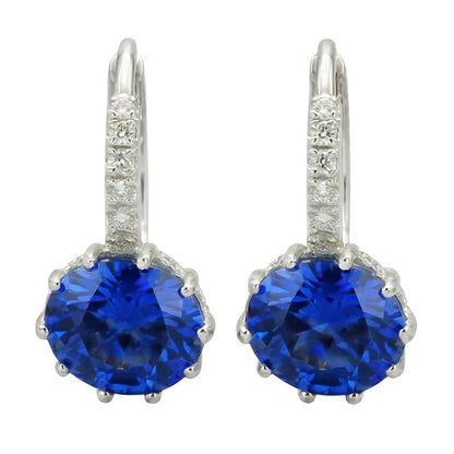 Sri Lanka Color Sapphire Round Cut IGI CERTIFIED Diamond Lady Hoop Earring 6.40 Carats