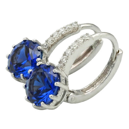 Sri Lanka Color Sapphire Round Cut IGI CERTIFIED Diamond Lady Hoop Earring 6.40 Carats