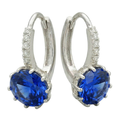 Sri Lanka Color Sapphire Round Cut IGI CERTIFIED Diamond Lady Hoop Earring 6.40 Carats