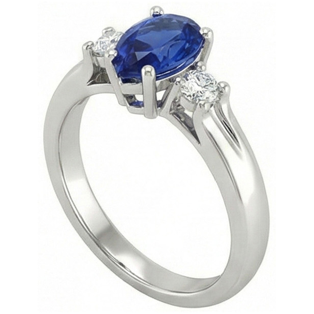 Sri Lanka Sapphire And Natural Earth Mined Diamonds 3 Stone Ring 1.70 Carats Gold 14K