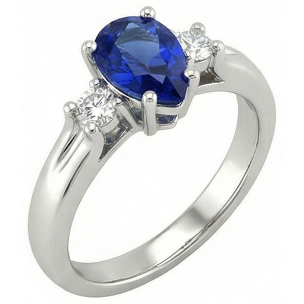 Sri Lanka Sapphire And Natural Earth Mined Diamonds 3 Stone Ring 1.70 Carats Gold 14K