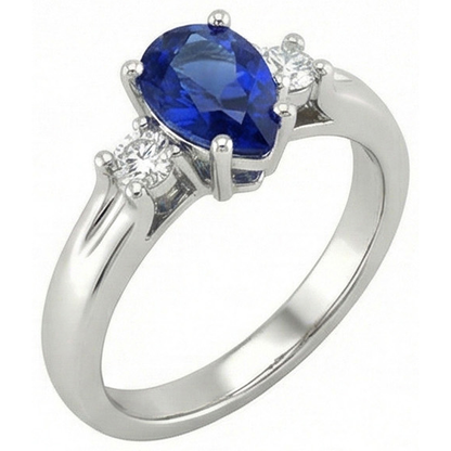 Sri Lanka Sapphire And Natural Earth Mined Diamonds 3 Stone Ring 1.70 Carats Gold 14K