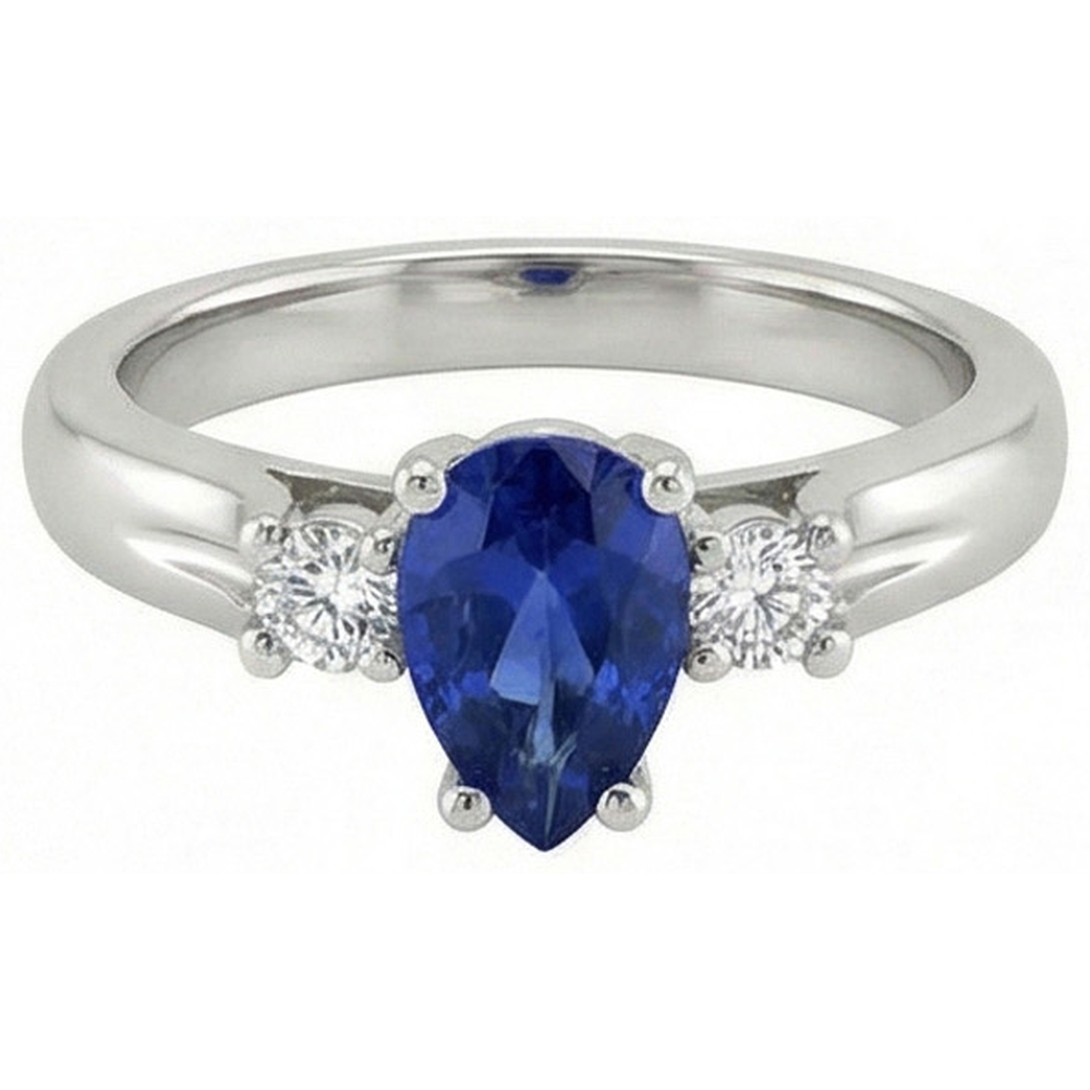Sri Lanka Sapphire And Natural Earth Mined Diamonds 3 Stone Ring 1.70 Carats Gold 14K