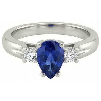 Sri Lanka Sapphire And Natural Earth Mined Diamonds 3 Stone Ring 1.70 Carats Gold 14K