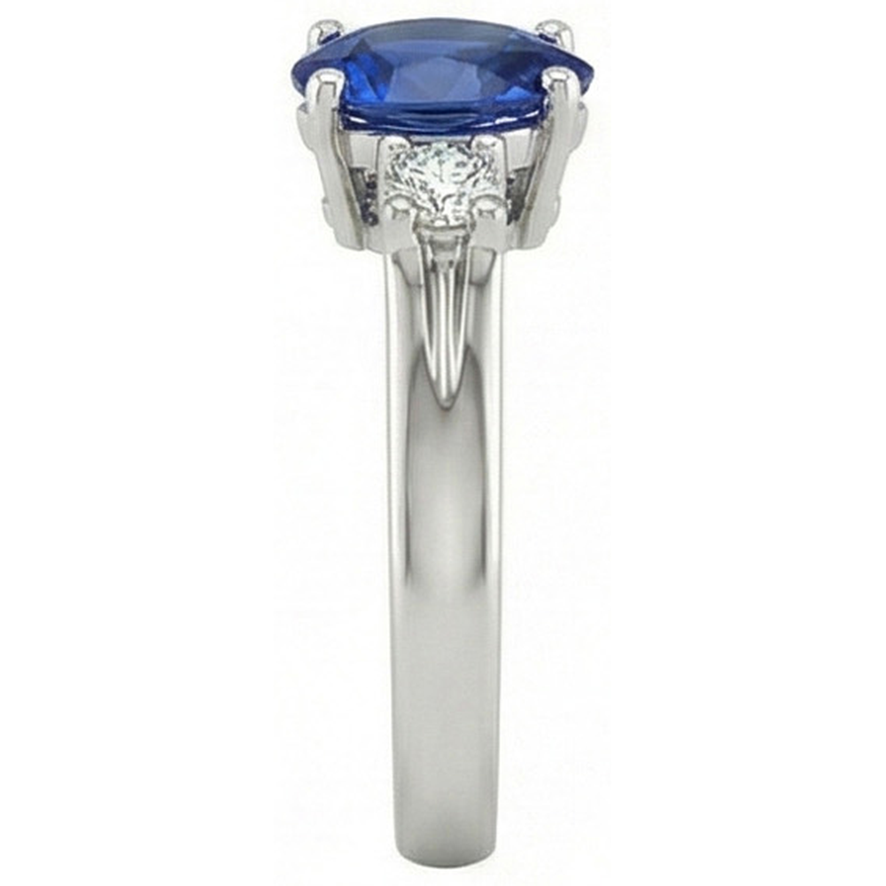 Sri Lanka Sapphire And Natural Earth Mined Diamonds 3 Stone Ring 1.70 Carats Gold 14K