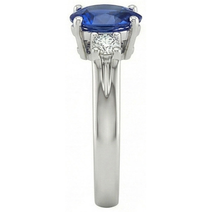 Sri Lanka Sapphire And Natural Earth Mined Diamonds 3 Stone Ring 1.70 Carats Gold 14K