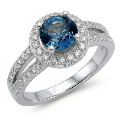 Sri Lanka Sapphire And Natural Earth Mined Diamonds 4 Ct Ring Prong Set White Gold 14K
