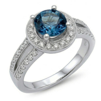 Sri Lanka Sapphire And Natural Earth Mined Diamonds 4 Ct Ring Prong Set White Gold 14K