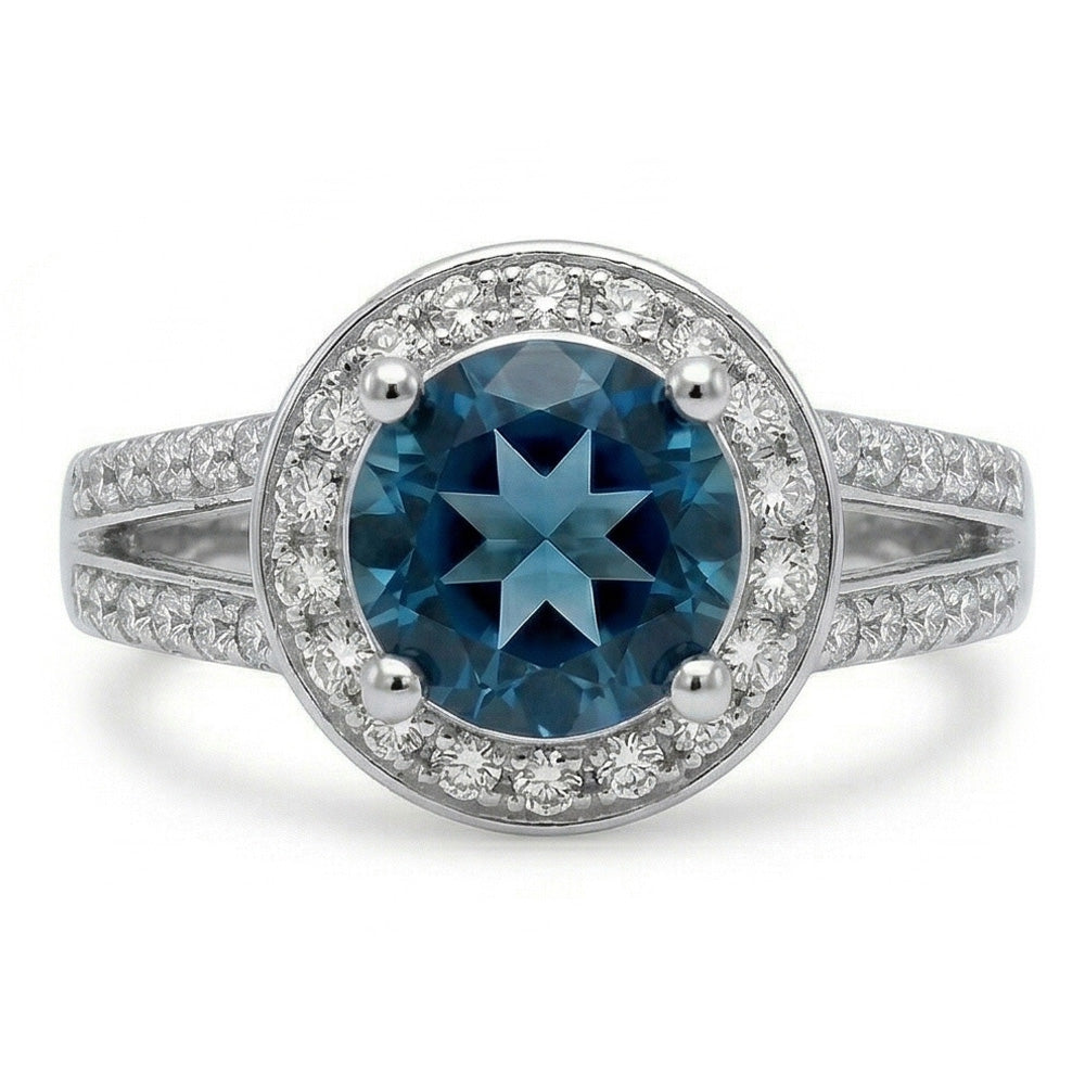 Sri Lanka Sapphire And Natural Earth Mined Diamonds 4 Ct Ring Prong Set White Gold 14K