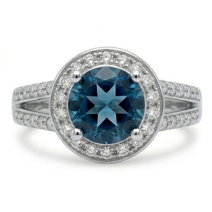 Sri Lanka Sapphire And Natural Earth Mined Diamonds 4 Ct Ring Prong Set White Gold 14K