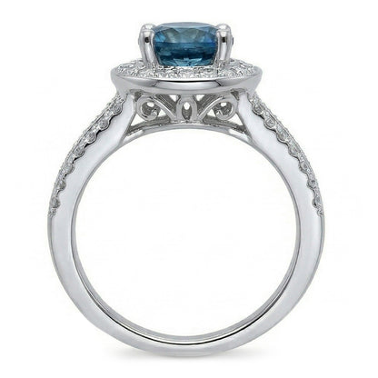Sri Lanka Sapphire And Natural Earth Mined Diamonds 4 Ct Ring Prong Set White Gold 14K