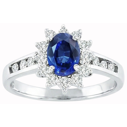 Sri Lanka Sapphire And Natural Earth Mined Diamonds Round Cut Ring 3.80 Ct White Gold
