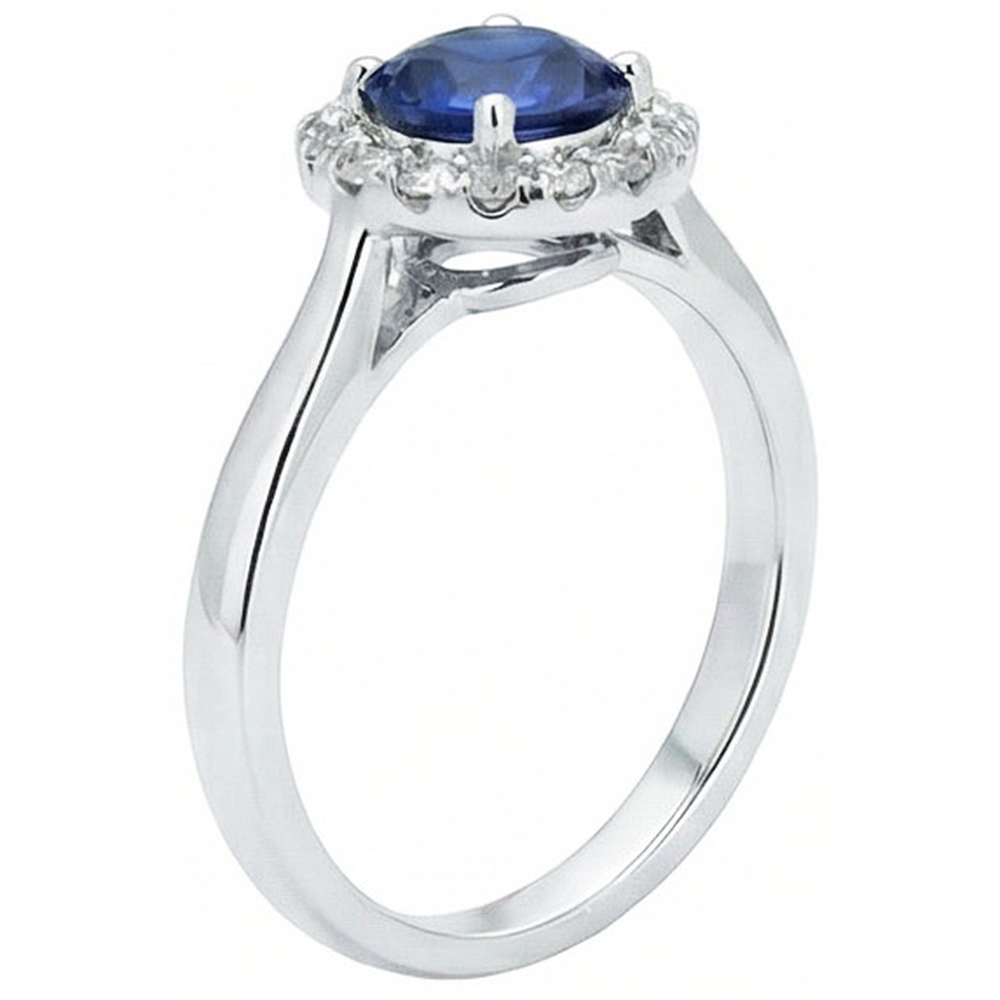 Sri Lanka Sapphire Natural Earth Mined Diamond Ring White Gold 14K 2.5 Ct.