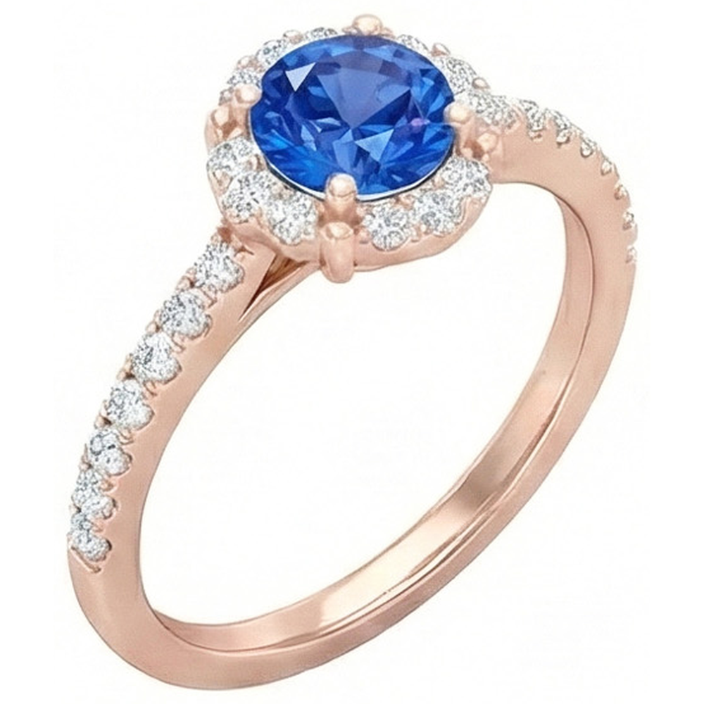 natural round sapphire 3.25ct ring front view