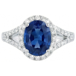 Sri Lanka Sapphire Natural Earth Mined Diamonds 3.40 Carats Ring White Gold 14K