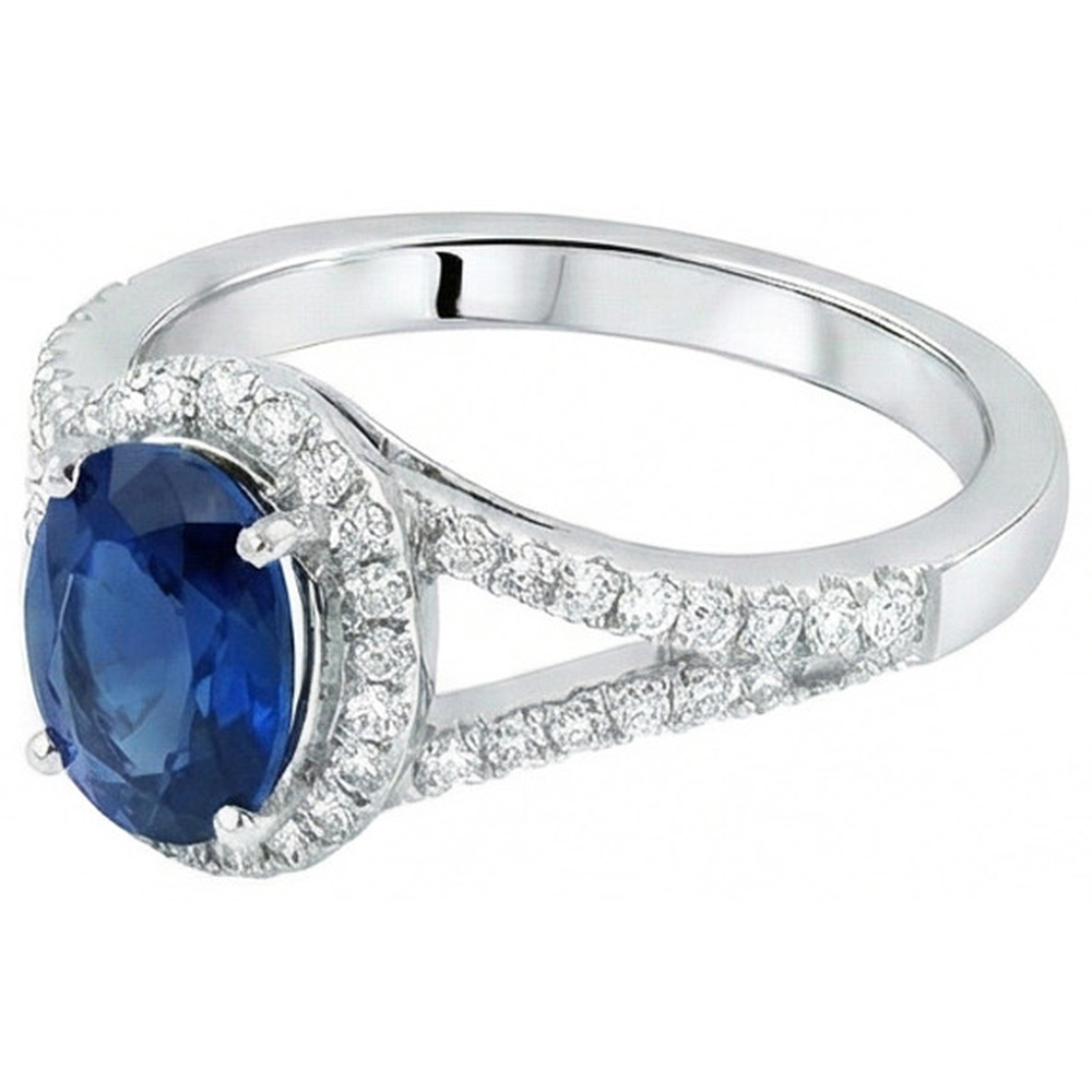 Sri Lanka Sapphire Natural Earth Mined Diamonds 3.40 Carats Ring White Gold 14K