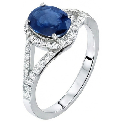 Sri Lanka Sapphire Natural Earth Mined Diamonds 3.40 Carats Ring White Gold 14K
