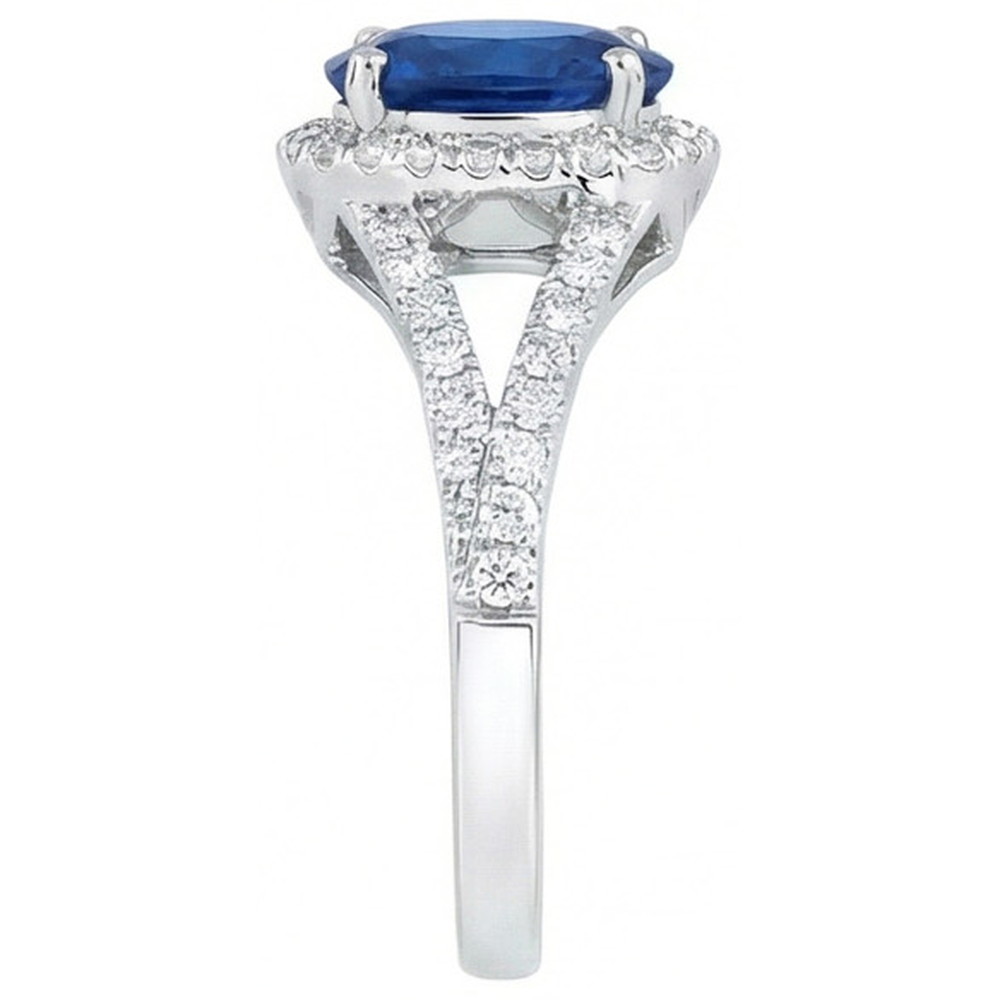 Sri Lanka Sapphire Natural Earth Mined Diamonds 3.40 Carats Ring White Gold 14K