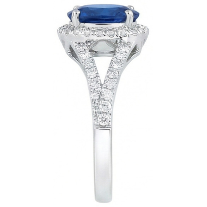 Sri Lanka Sapphire Natural Earth Mined Diamonds 3.40 Carats Ring White Gold 14K