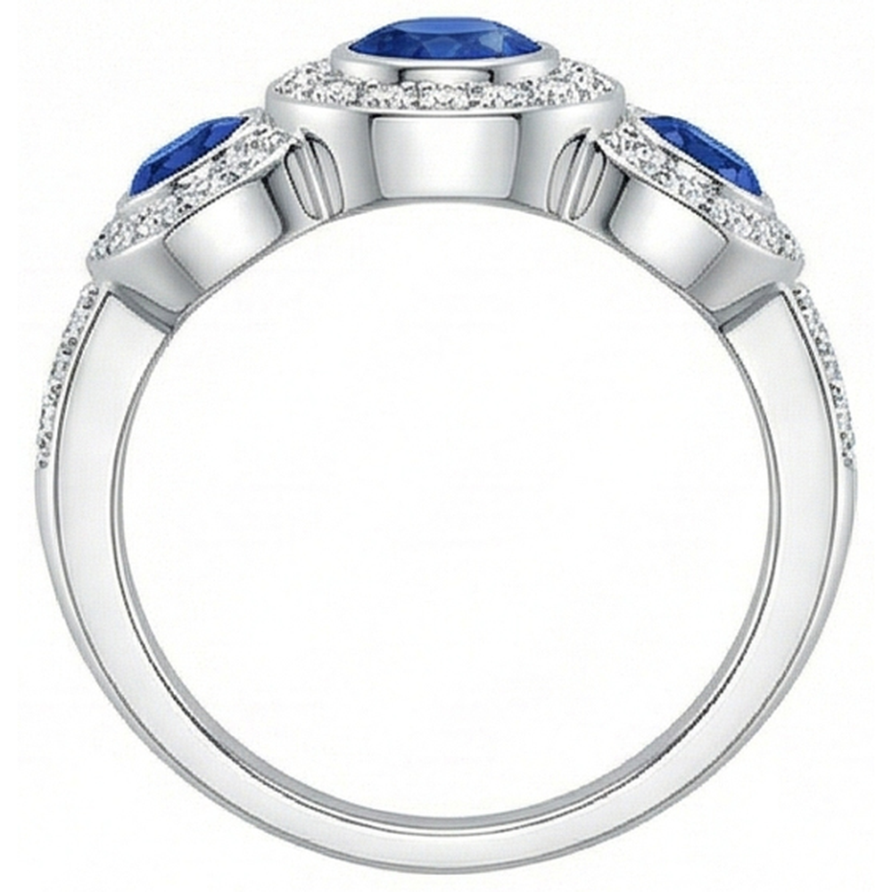 Sri Lanka Sapphire Natural Earth Mined Diamonds 4.50 Ct Ring Gold 3-Stone Style