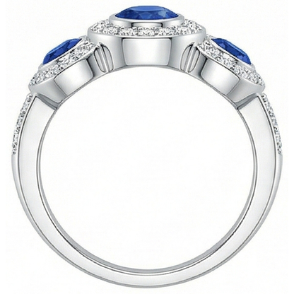 Sri Lanka Sapphire Natural Earth Mined Diamonds 4.50 Ct Ring Gold 3-Stone Style