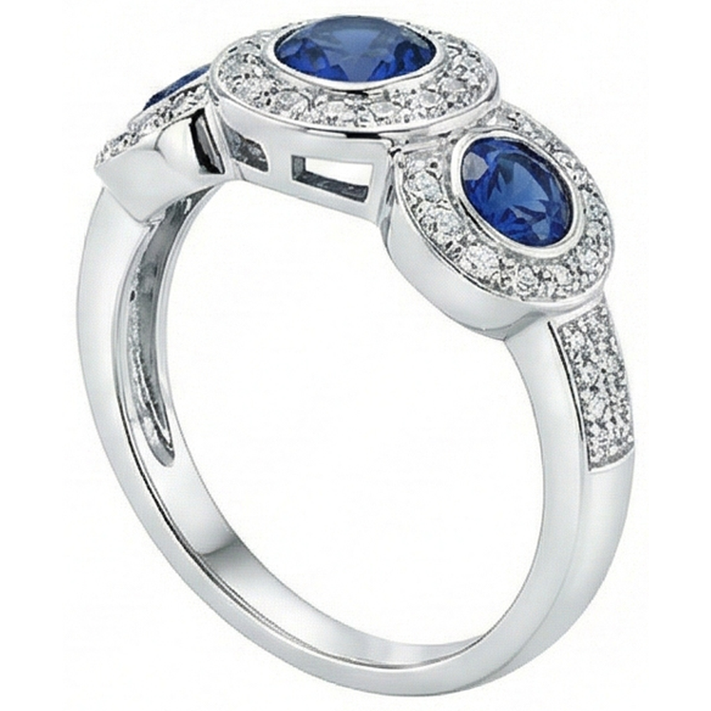 Sri Lanka Sapphire Natural Earth Mined Diamonds 4.50 Ct Ring Gold 3-Stone Style