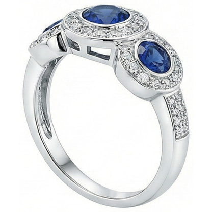 Sri Lanka Sapphire Natural Earth Mined Diamonds 4.50 Ct Ring Gold 3-Stone Style