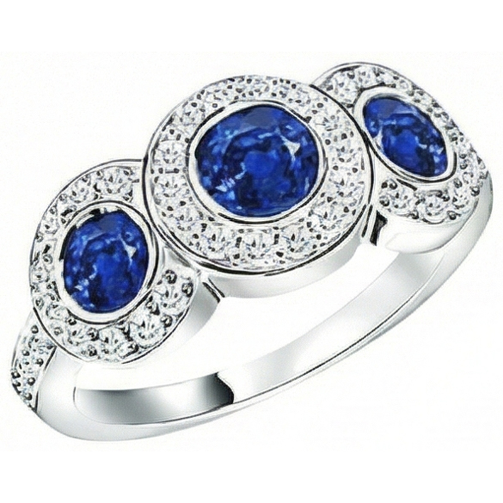 Sri Lanka Sapphire Natural Earth Mined Diamonds 4.50 Ct Ring Gold 3-Stone Style