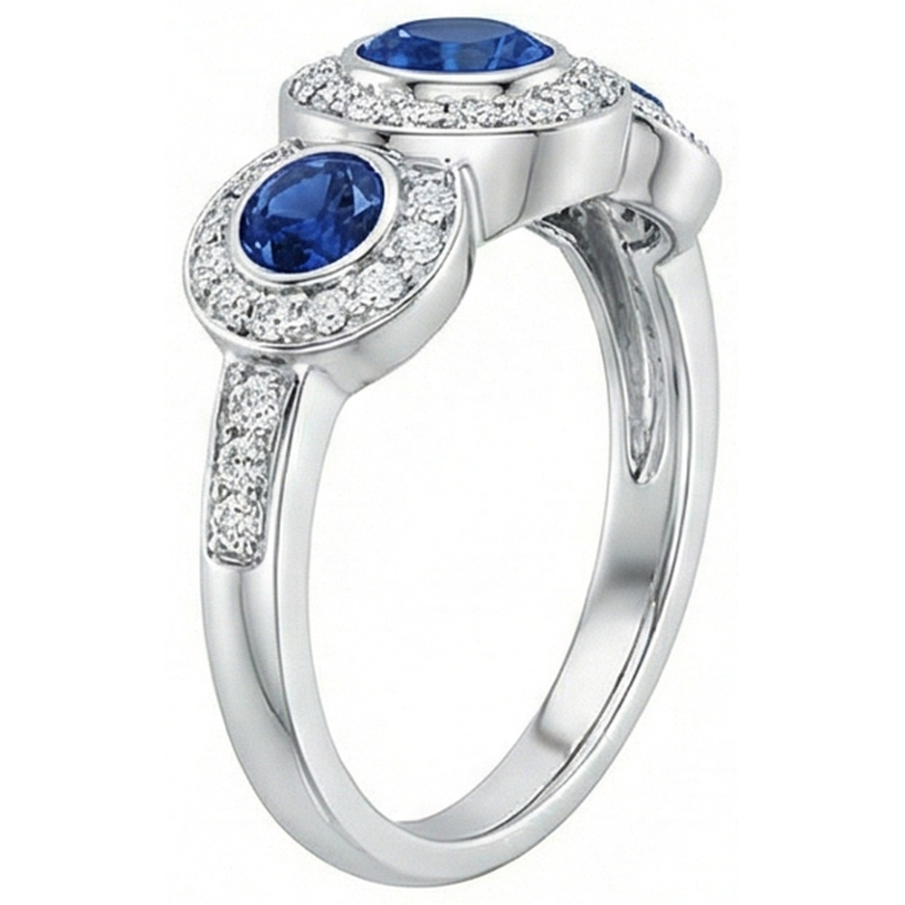Sri Lanka Sapphire Natural Earth Mined Diamonds 4.50 Ct Ring Gold 3-Stone Style