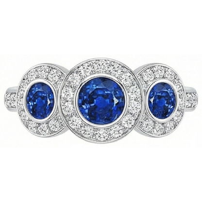 Sri Lanka Sapphire Natural Earth Mined Diamonds 4.50 Ct Ring Gold 3-Stone Style