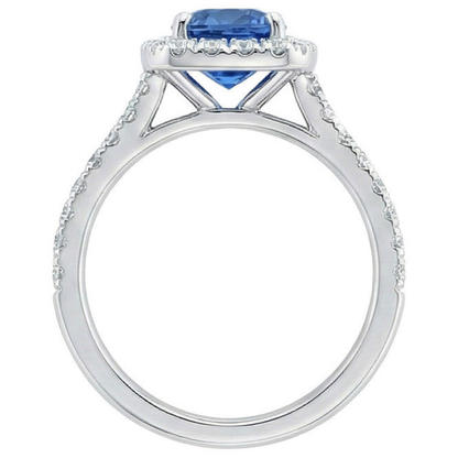 Sri Lanka Sapphire Natural Earth Mined Diamonds Ring Gold White 14K 3.35 Carats