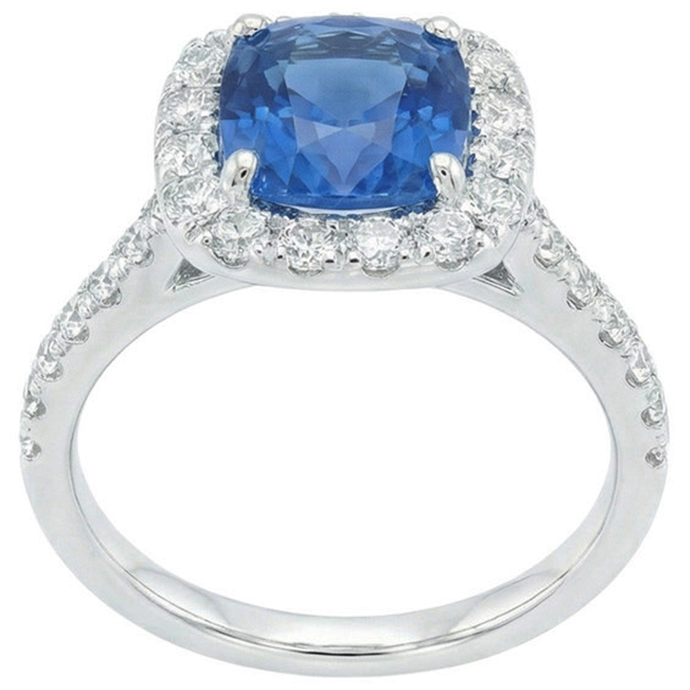 Sri Lanka Sapphire Natural Earth Mined Diamonds Ring Gold White 14K 3.35 Carats