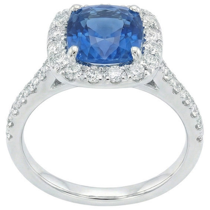 Sri Lanka Sapphire Natural Earth Mined Diamonds Ring Gold White 14K 3.35 Carats