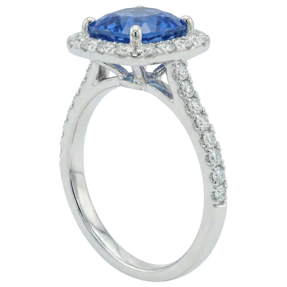 Sri Lanka Sapphire Natural Earth Mined Diamonds Ring Gold White 14K 3.35 Carats