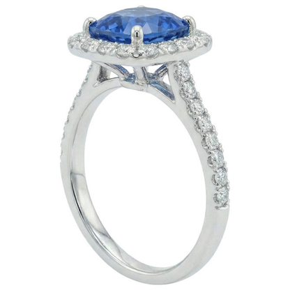 Sri Lanka Sapphire Natural Earth Mined Diamonds Ring Gold White 14K 3.35 Carats
