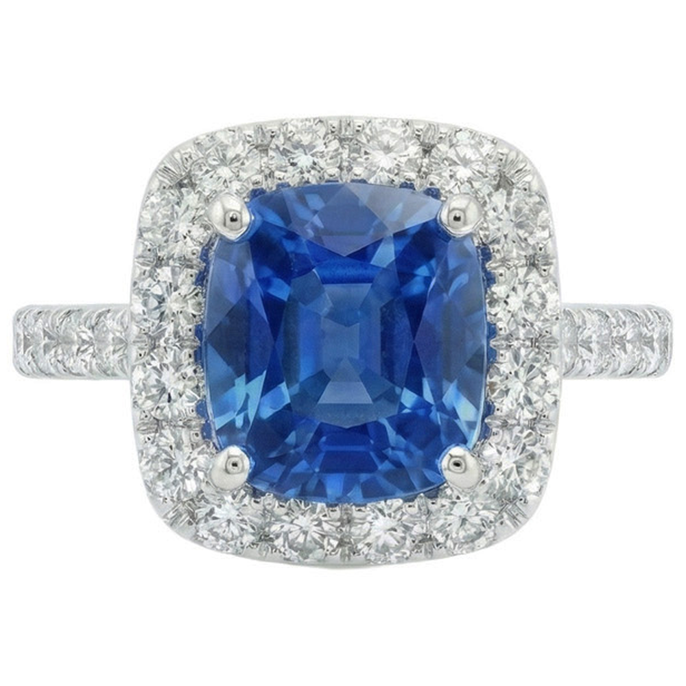 Sri Lanka Sapphire Natural Earth Mined Diamonds Ring Gold White 14K 3.35 Carats